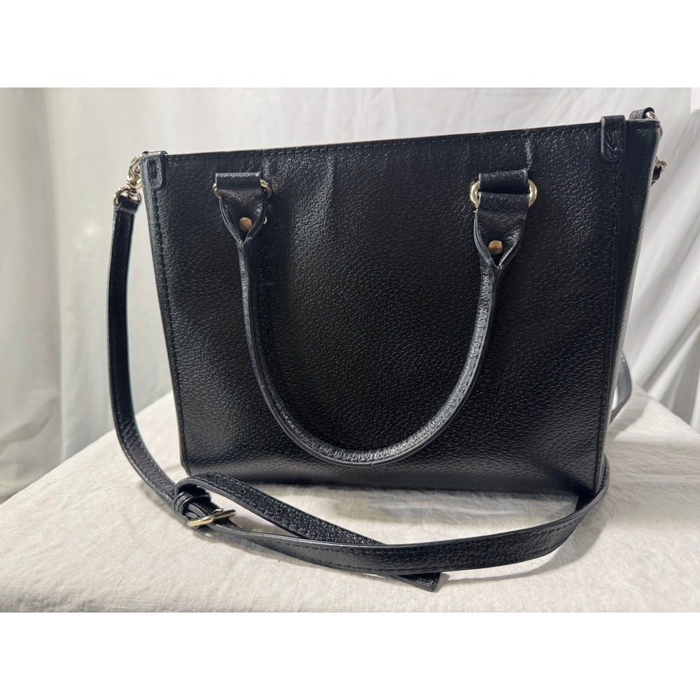 Kate Spade Black Pebbled Leather Satchel Hot Pink Lining Crossbody Bag#1039